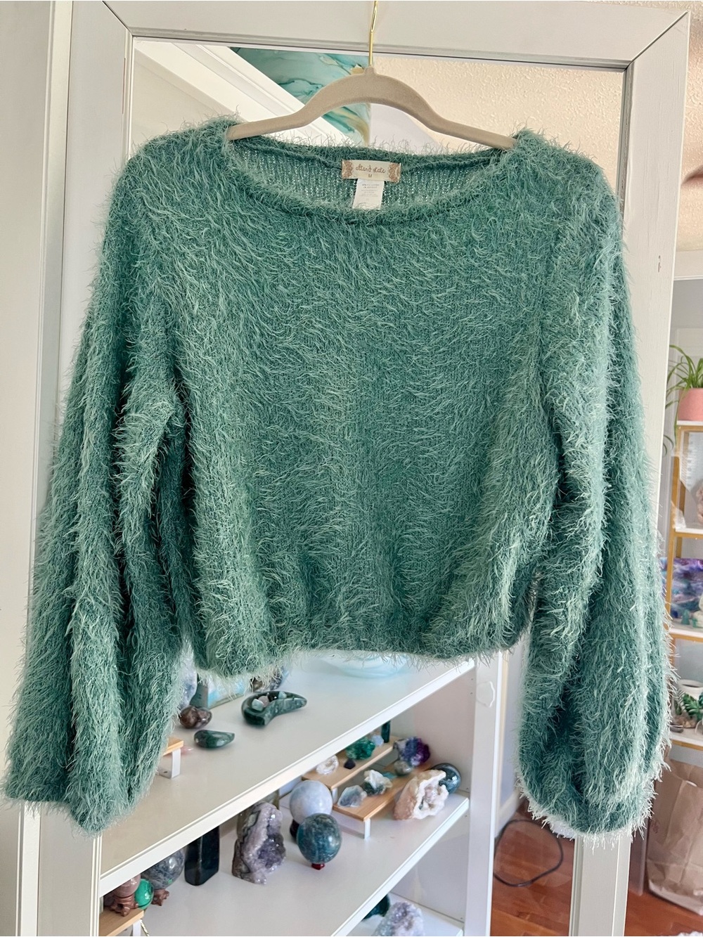 Altar'd State Teal Fuzzy Crewneck Sweater